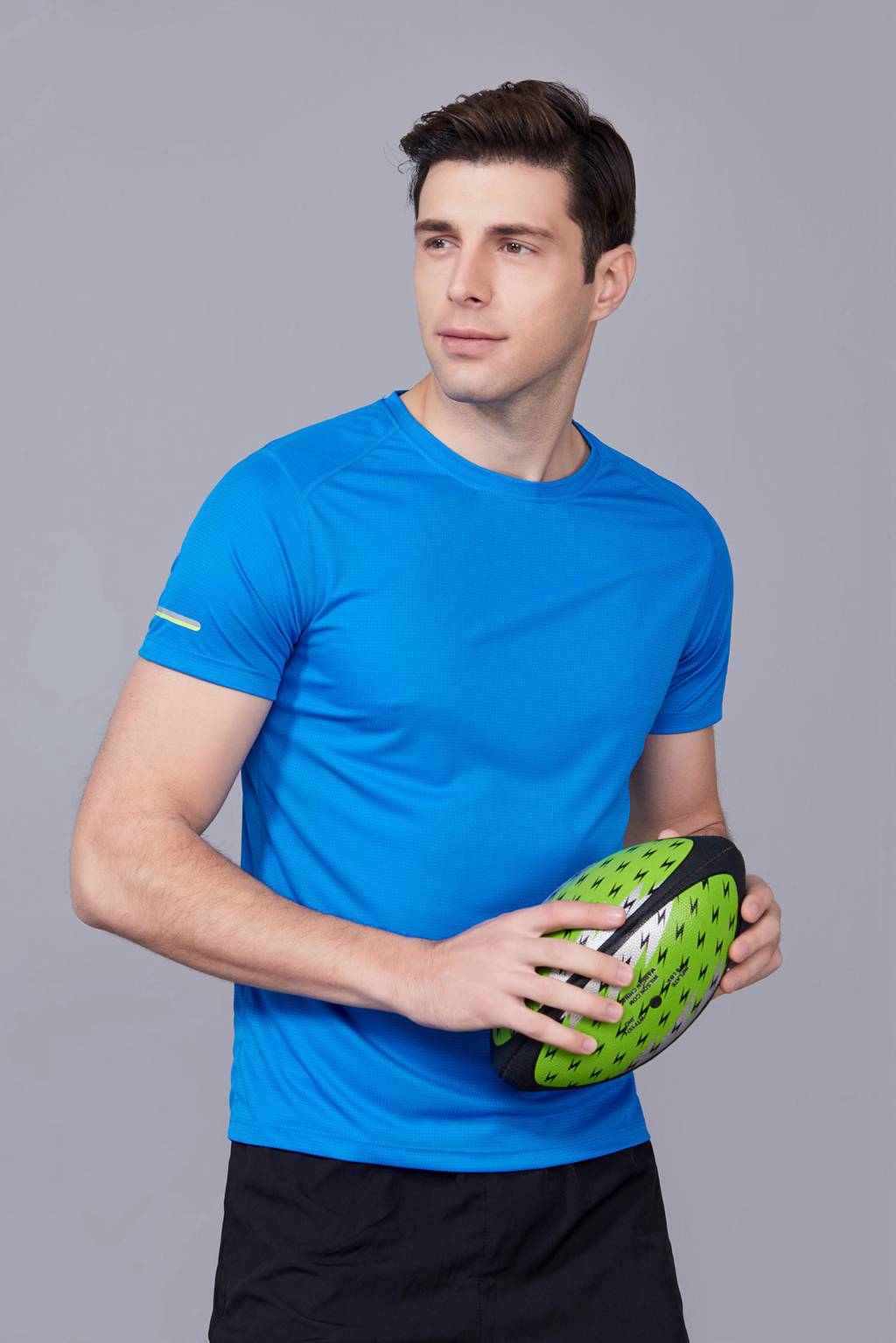 超彈力純色上衣 夏季男裝T恤文化衫 湖藍(lán)【圓領(lǐng)】