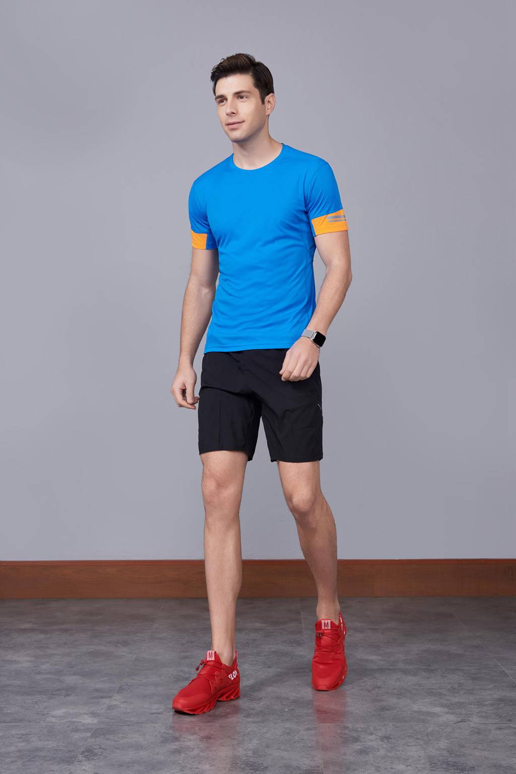 超彈力純色上衣 夏季男裝T恤文化衫 湖藍(lán)【圓領(lǐng)】