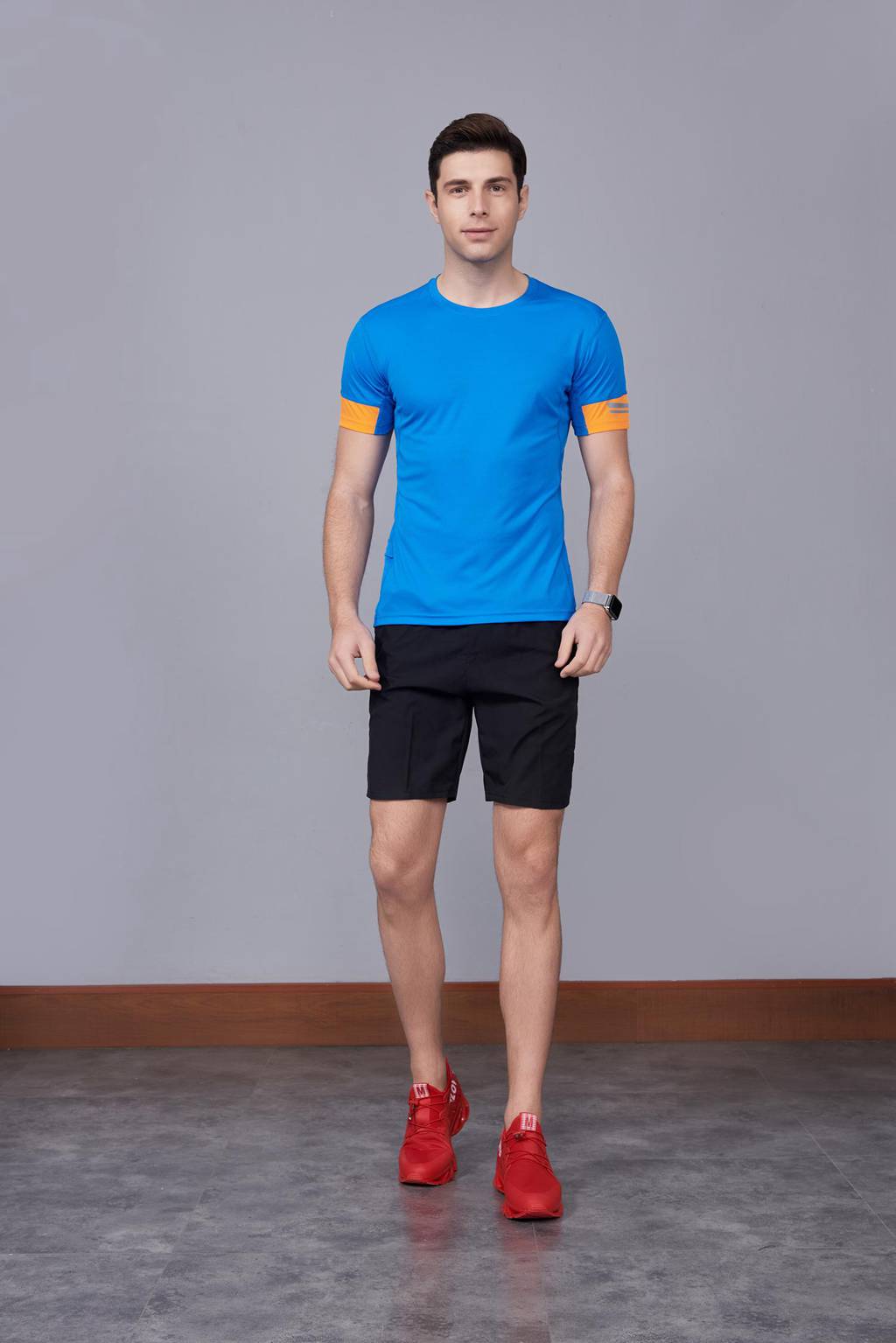 超彈力純色上衣 夏季男裝T恤文化衫 湖藍(lán)【圓領(lǐng)】