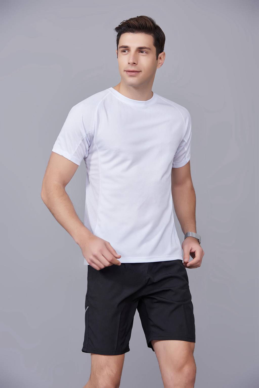 修身運動短袖 舒適透氣跑步訓(xùn)練速干T恤-白色