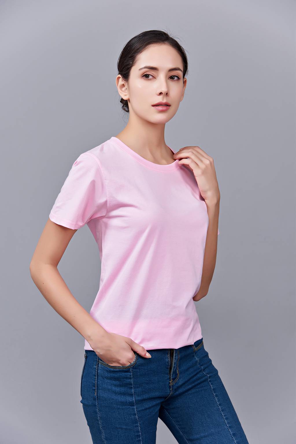 洋氣百搭親子裝 半袖顯瘦 速干圓領(lǐng)文化衫 春夏新品 粉色