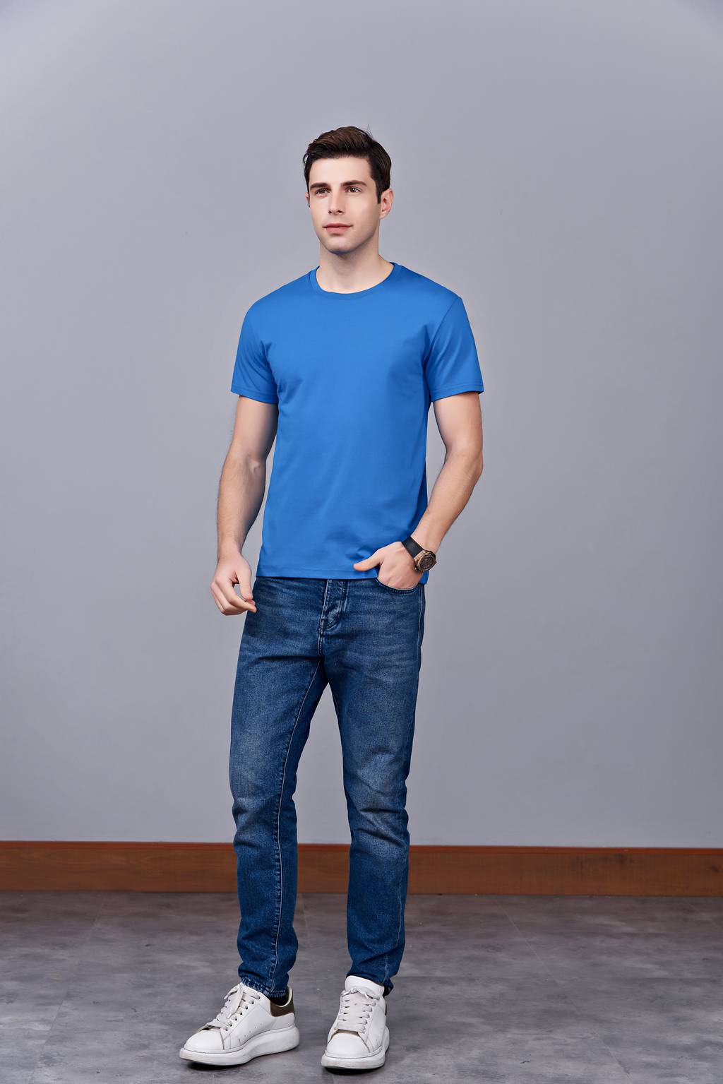 洋氣百搭親子裝 半袖顯瘦 速干圓領(lǐng)文化衫 春夏新品 湖藍色