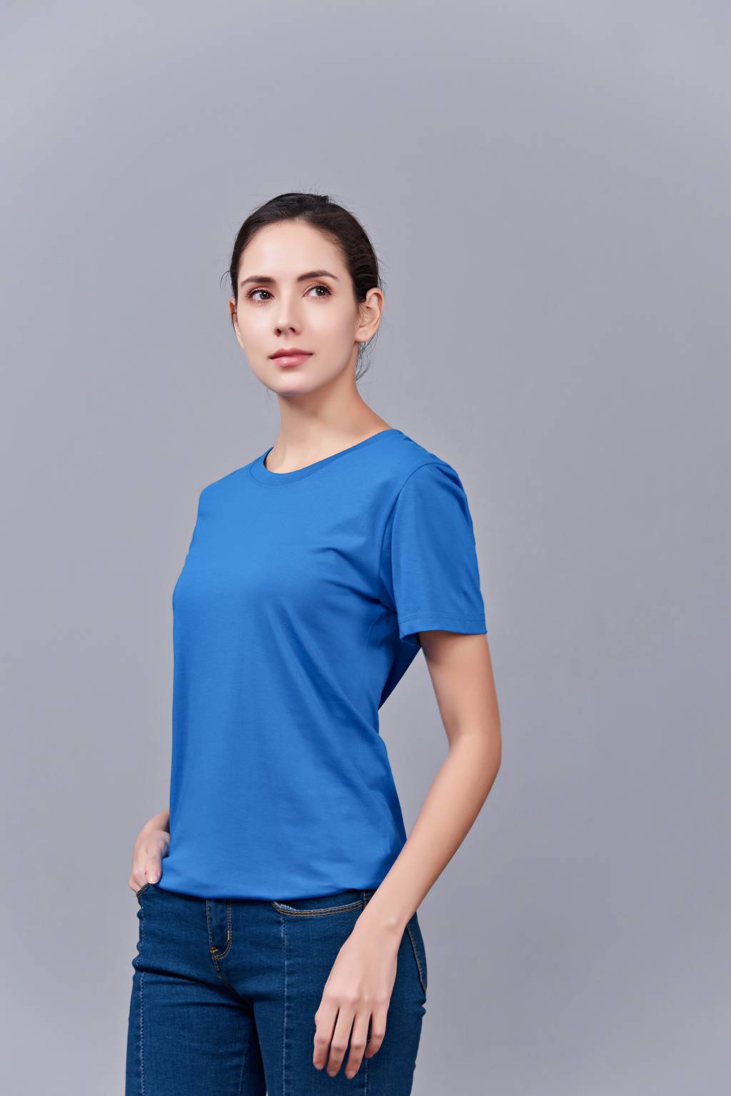 洋氣百搭親子裝 半袖顯瘦 速干圓領(lǐng)文化衫 春夏新品 湖藍色