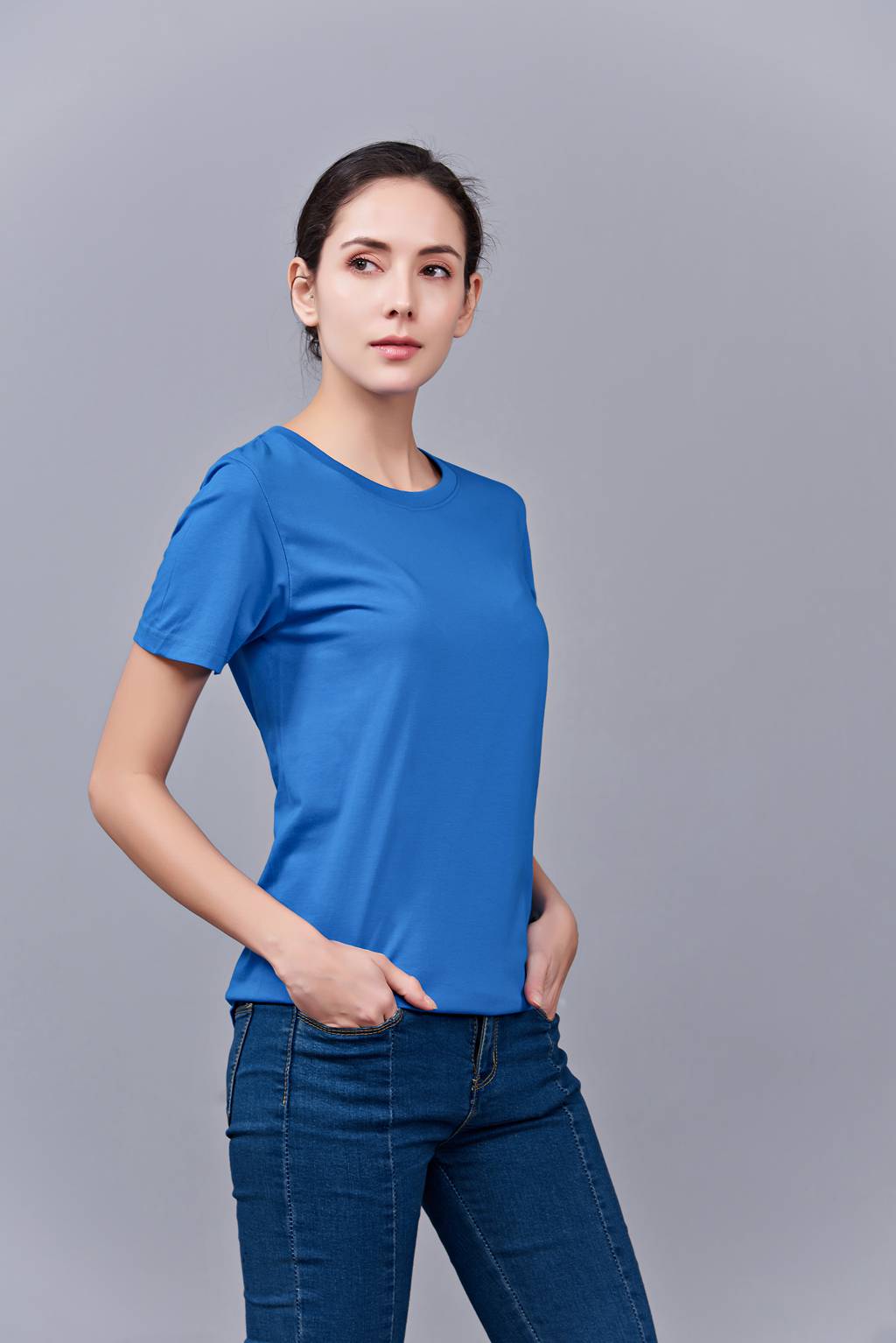 洋氣百搭親子裝 半袖顯瘦 速干圓領(lǐng)文化衫 春夏新品 湖藍色