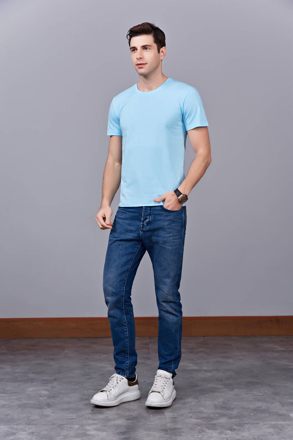 洋氣百搭親子裝 半袖顯瘦 速干圓領(lǐng)文化衫 春夏新品 天藍(lán)色