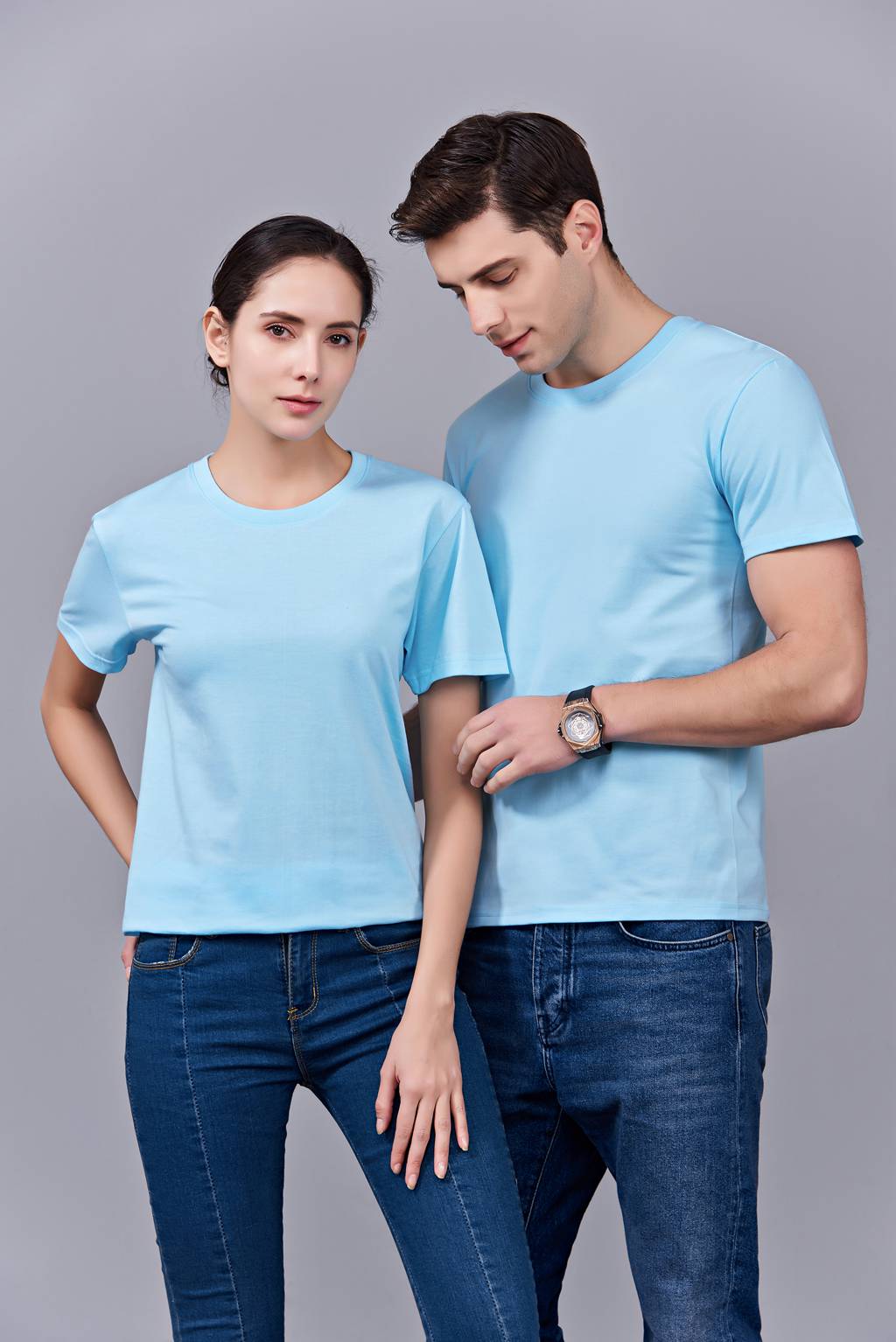 洋氣百搭親子裝 半袖顯瘦 速干圓領(lǐng)文化衫 春夏新品 天藍(lán)色