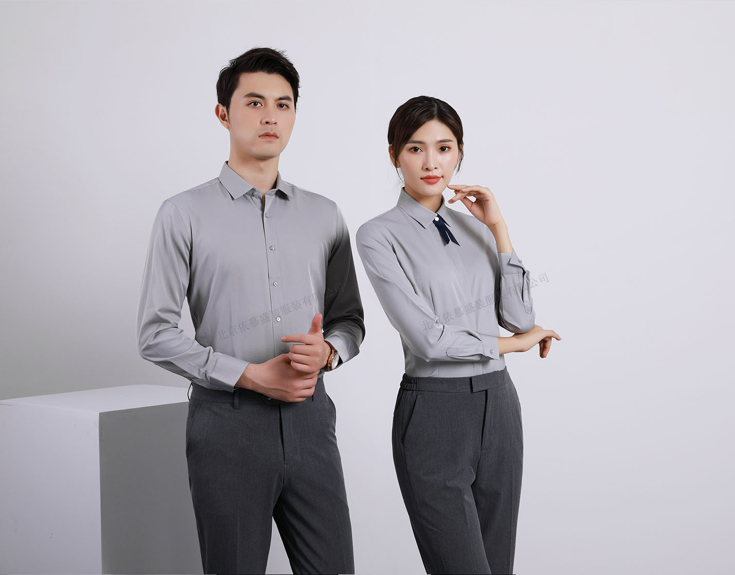 襯衫定制 時(shí)尚襯衫男女士春季 灰色長(zhǎng)袖襯衫