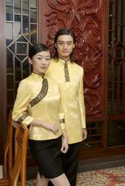 工服定制 高端酒店工服男女士 黃色長