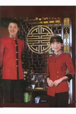 工服定制 高端酒店工服男女士 紅色長